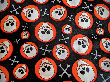 Orange, Black And White Skull Cotton Fabric, Halloween Fabric